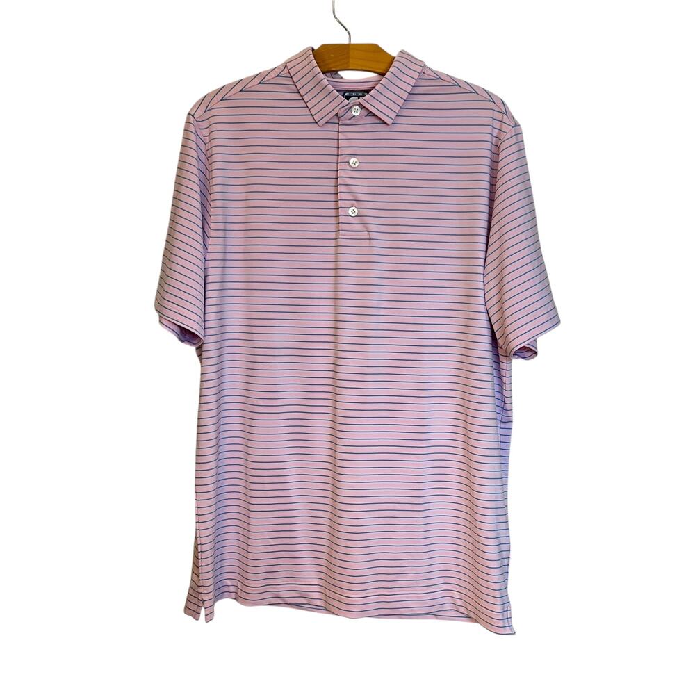 FootJoy Lisle Stripe Self Collar Golf Polo Athletic Fit Short Sleeve Shirt Pink